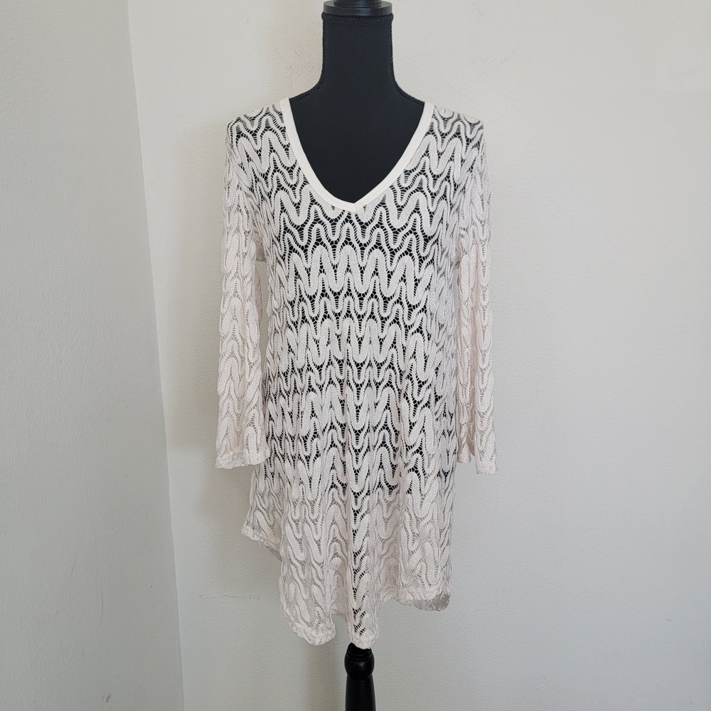 Swim Coverup Crochet Knit Bell Sleeve Tunic‎ Small Elif Vacation Beach Resort